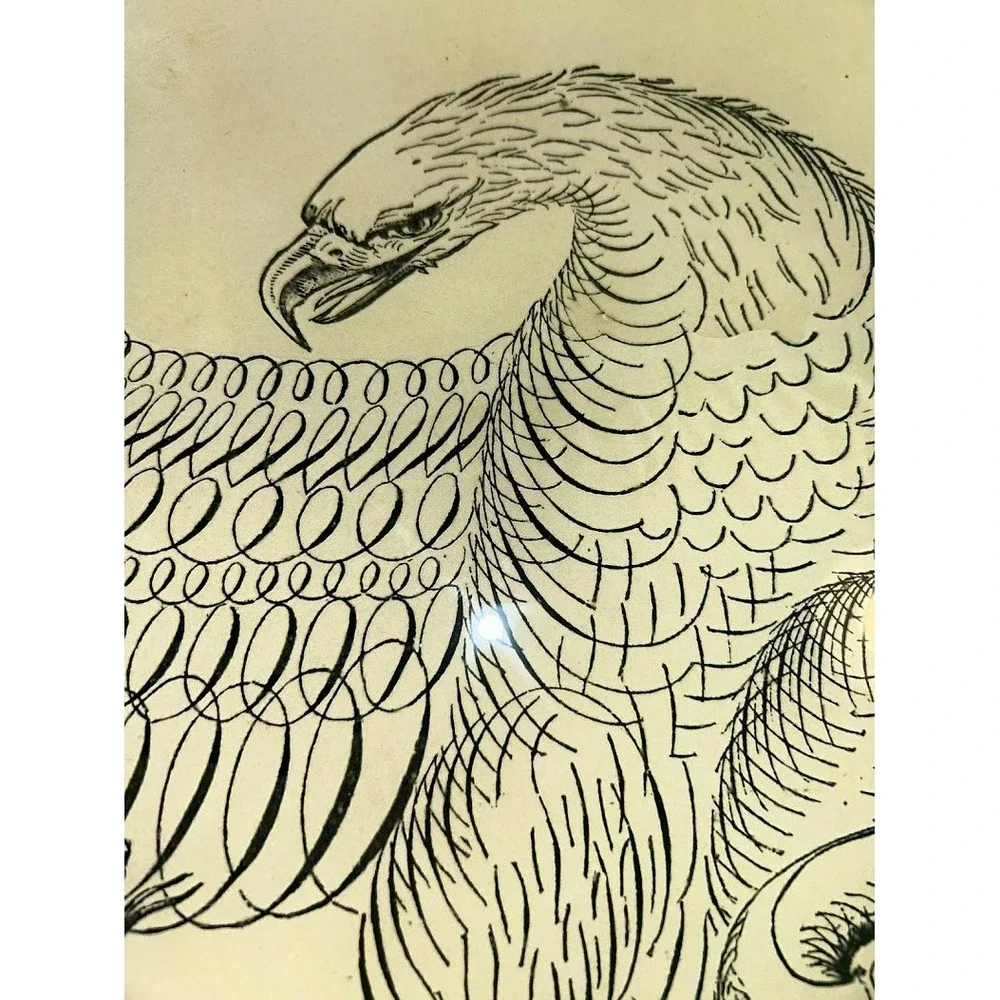 John Derian Large Oval Decoupage Glass Platter Eagle and Snake Vintage 19in